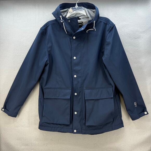 Roamers & Seekers Rain Jacket Men's L Blue Grey Globetrotter Log It Lined EUC - Picture 1 of 10